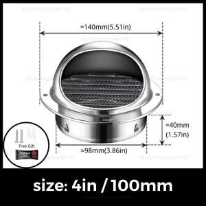 2-8in Exhaust Vent Cap 304 Stainless Steel Wall Air Vent Cover Rainproof Round Duct Outlet Hood Grill