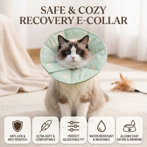 Adjustable Pet Elizabeth Collar Anti Lick Anti Bite Cat Dog Recovery Cone Soft Comfortable Protective Neck Ring for Surgery Wound Healing Post Operative Pet Supplies