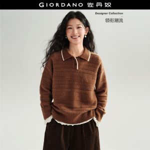 Giordano Women Cable knit contrast trim relaxed sweater Free Shipping 18356110