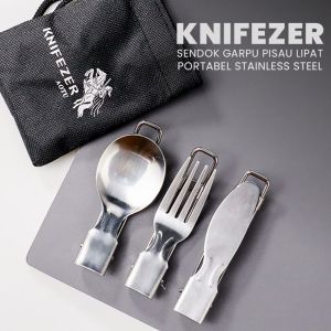 ( 3 IN 1) SENDOK GARPU LIPAT SET KNIFEZER PISAU DAPUR PORTABLE ALAT MAKAN GUNUNG OUTDOOR HIKING CAMPING