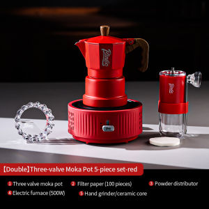 BINCOO Moka Pot with Electric Stove Set 3 Valve Coffee Maker Manual Coffee Grinder Set Italian-Style Coffee Outdoor Set 1Cup/2Cups