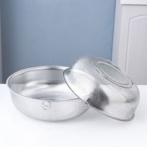 OGUK51 Vegetables Rice Basket Stainless Steel Fruit Washing Bowl Fine Mesh Practical Draining Drainer Fine Mesh Strainer Home