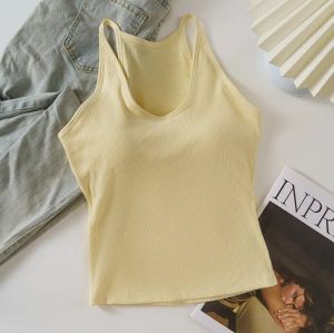{COD}Summer Breathable Ribbed Tank Tops For Ladies No Need Bra Slimming U-neck Sling Top Daily Outdoor Wear Basic Camisole