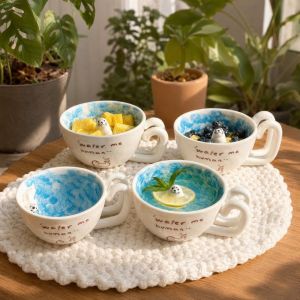 OKDEALS01 Ceramic Seal Swimming Pool Ceramic Mug 3D Figure Cute Milk Anime Themed Cup Cartoon Penguin Coffee Cup Breakfast Coffee