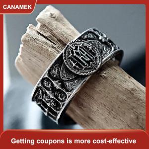 【CANAMEK】 Retro Cá Tính Cổ Bạc Màu Rỗng-out Cứu Trợ Vương Miện Nhẫn Cho Phụ Nữ Người Đàn Ông Halloween Thời Trang Gothic Đồ Trang Sức