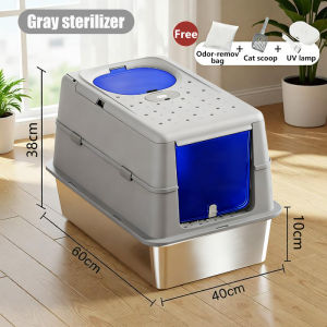 Stainless steel litter box with UV sterilization function large enclosed litter box with UV sterilization function litter box with top and front doors