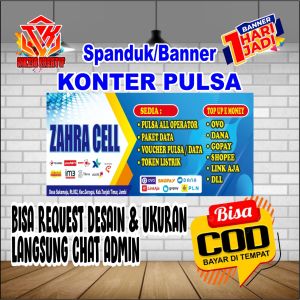 Jual Spanduk Banner Konter Pulsa Free Desain murah Bisa ganti nama Siap Cetak Gratis Ongkir