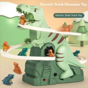 BENYTRO with Light Music Electric Dinosaur Race Track Kid Gift Cartoon Dinosaur Dinosaur Climbing Slide Stairs Cute Double Track Electric Adventure Slide Roller Children