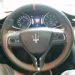 Kaly Hand Stitched non-slip Black brown Genuine Leather Car Steering Wheel Cover For Maserati Ghibli Levante Quattroporte Auto Parts P9M4Y