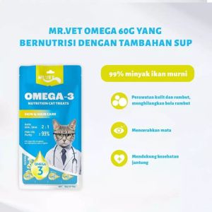 Mr. Vet - Camilan Kucing Mr.Vet 60g - Omega 3 Prebiotik dan Taurine Snack Kucing Mr Vet Creamy Snack Kucing 60 gram (4x15g)