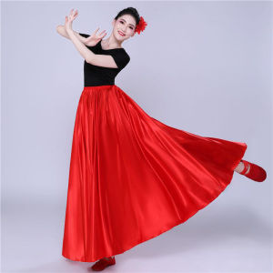 360 degrees Satin skirt belly dance womens gypsy long skirt dancers practice skirt