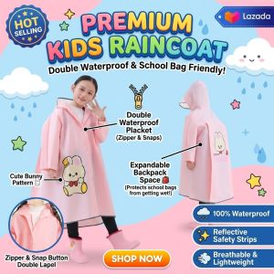 Kids EVA Raincoat Waterproof Hooded Rain Poncho with Backpack Space for Boys Girls School Travel Outdoor Walking and Daily Rainy Weather Wear