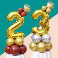 13pcs Balloons Set For Happy Birthday 32inch Number Foil Balloon Stand Kit Kid Boys Girls Gold Crown Balloon Standee Set Baby Shower Party Supplies Home Decor Diy Decoration For Christening. 