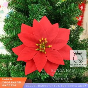 Bunga Kastuba Poinsettia Merah / Hiasan Natal Bunga Kastuba Poinsettia / Bunga Pohon Natal Kastuba Poinsettia Merah