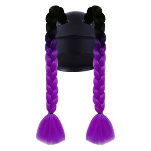 OMQAIO 2pcs/pair Gradient Ramp Motorcycle Helmet Braids With Sucker Helmets Decor Twist Dual Pigtail Ponytail Hair Accessory Long Woman Braids Wig for Motor Bike