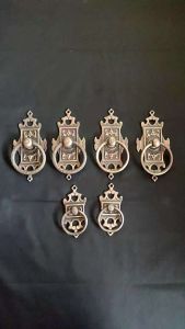 Tarikan Pintu Gebyok Kuningan Antik Motif Mahkota Ukir 2 Pcs