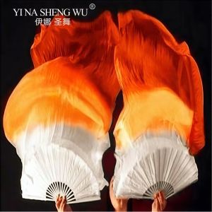 Professional Women Belly Dance Fan One Pair Real Silk Veil Dancer Stage Performance Props Pub Show Photography Hand Dye 180cm2026