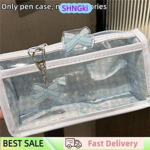 SHNGki Sweet Bow Zipper Transparent Pencil Case Box Student Stationery Storage Bag Large Capacity Makeup Bag Cartoon Zipper Pen Bag