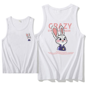 Oversized Womens Sando Cotton Rabbit Sleeveless White T-Shirt American Street Style Vest Couple Style Sports Top