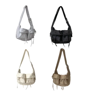 Vải bạt dạng retro túi lớn đựng đồ linh tinh cuốn sách máy tính xách tay túi đeo vai dành cho nữ nam Túi đeo chéo lớn có nhiều túi