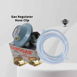 YU Ready Stock Complete Set Sanggas L.P.G Low Pressure Gas Regulator Safety Value & SIRIM HOSE & 2pcs Clips Ring