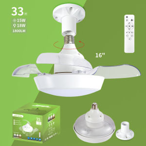 33W E27 Screw Fan Light with Remote 16" Foldable Blades 3 Speed 3 Color LED Ceiling Fan Lamp For Kitchen Small Room