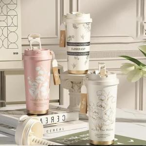 2025 Stainless Steel Lily of The Valley Design Travel Portable Leakproof Sippy Cup Coffee Cup Car Cold Handy Cup2026