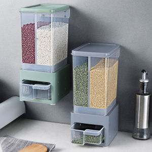 【One Cat Shop】 Wall Mounted Grains Cereal Rice Kitchen Food Storage Dispenser Push type Anti-Insects & Space Saving Organizer