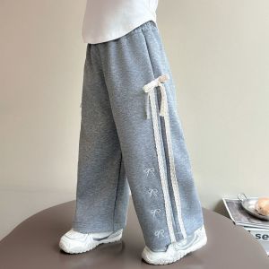 TUmama กางเกงใส่สบายในฤดูใบไม้ผลิใบไม้ร่วงสำหรับเด็กผู้หญิงกางเกงผู้ชายขาสามส่วนตกแต่งโบว์น่ารักแฟชั่นใหม่