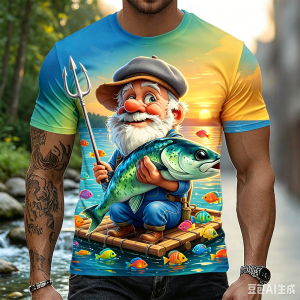 [Local Stock] VCC Mens Old Man Fishing T Shirt Short Sleeve T shirt 3D Print Crew Neck Shirt Designer Daily Club Party Summer Spring men Clothing