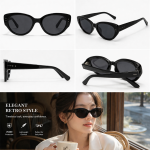 Paris Noir Cat Eye Sunglasses – UV400 Retro Elegant Black Shades for Women