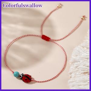 Colorfulswallow Tinh Tế Đồng Bead Tổng Hợp Turquoise Ladybug Vòng Đeo Tay Cho Phụ Nữ Đáng Yêu Handmade Bện Vòng Đeo Tay Trang Sức Phụ Kiện Quà Tặng