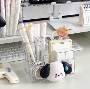 Ống cắm bút trong suốt khay nhựa nhiều ngăn để bàn đựng mỹ phẩm mini decor bàn học thiết kế đẹp