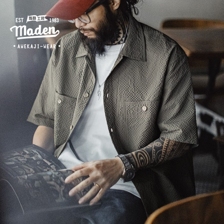 MADEN brand workwear style men's youth gentleman academic style 2025 summer  new American casual AIRY air feel foam gauze shirt breathable thin shirt