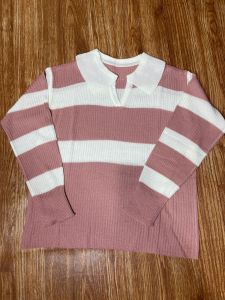 ONE SET RAJUT STRIP POLO KERAH PANJANG TEBAL / setelan rajut stripe / setelan rajut polet / set rajut viral / one set kekinian