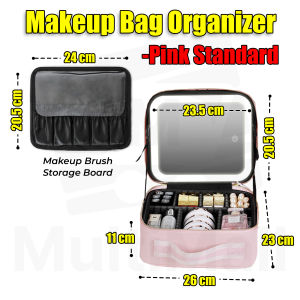 Makeup Case with Light & Mirror Pink Standard Portable Travel Cosmetic with Mirror Light Adjustable Divider Makeup Brushes Storage Organizer Black