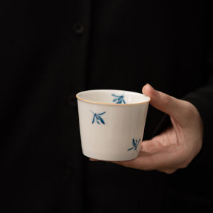 手绘蝴蝶兰甜白茶杯品茗杯家用陶瓷单杯个人杯主人杯功夫茶具茶杯