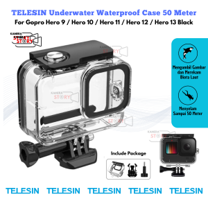 TELESIN Waterproof Housing Case 50m Diving Protection for GoPro Hero 13 / Hero 12 / Hero 11 / Hero 10 / Hero 9 Black - Underwater Dive