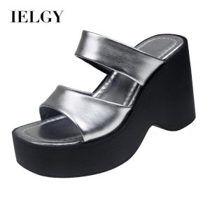 Ielgy Wedge nền tảng dép lê đế cao cho phụ nữ trong mùa hè mới Châu Âu và phong cách Mỹ cao dép có gót