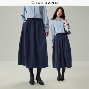 Giordano Beau Monde Women 100% cotton elastic waist cocoon maxi skirt Free Shipping 13466808