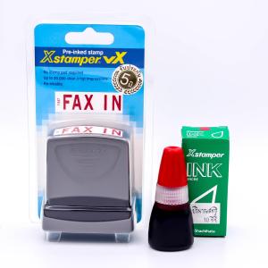 Xstamper ตรายางหมึกในตัว FAX IN + หมึกเติมตรายาง หมึกในตัว 10 มล.แพ๊คคู่ (สีแดง) ตรายางคำ ตรายางคำสำเร็จ หมึกกันน้ำ สีเข้ม คมชัด