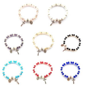 Cross Rosary Bracelet Elastic Bead Charm Ornament Decor Gift Supplies for Teenager Girl Female Hands Decoration