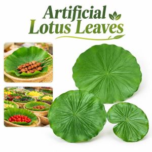 ZENO 5Pcs Green Artificial Lotus Leaves 18/28/38cm Reusable Lotus Leaf Tray Liner Waterproof Fruit Tray Decor for Food Display Decoration