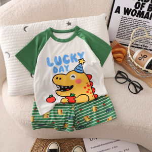 Baju Budak Baju Seluar Set Bayi Lelaki Perempuan Lyocell Cotton Animal Kids T-Shirt Shorts Pants Soft Fabric Sleepwear Nightwear Children Baby Boy Girl