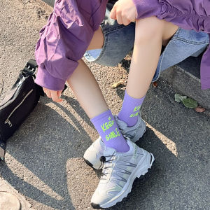 ✅ส่งจากกรุงเทพ ของแท้ 100%✅Stusty shop💖ถูกที่สุด! ถุงเท้ากีฬาและการพักผ่อนน่องแฟชั่นสีเขียวและสีม่วงของผู้หญิง ถุงเท้ากลางน่อง ระบายอากาศและดูดซับเหงื่อ ไม่อับชื้นหรือมีกลิ่น ทันสมัยและหลากหลาย