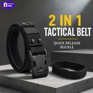 Men Tactical Belt 2 In 1 Quick Release Buckle Adjustable Nylon Belts For Outdoor Hiking Camping Daily Casual Wear