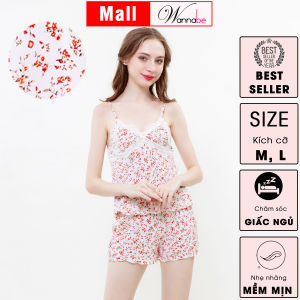 Đồ bộ mặc nhà WANNABE BSS93 đồ bộ quần sọt mặc với áo ngủ 2 dây nhúng phồng cúp ngực phối ren lượn sóng tạo sự đầy đặn
