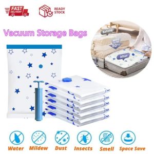 6Pcs Durable Vacuum Storage Bags Clothes Storage Bags Sealing Compression Bag Space Save Sealer Organiser for Blankets Comforters Pillows Clothes Storage
