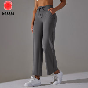 Nessaj yoga quần ống rộng phụ nữ dây rút eo giản dị Quần cắt gấu dây rút quần chạy tập thể dục