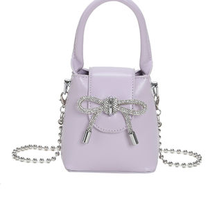 IELGY chain bag womens french niche diamond-studded mini foreign style bowknot bucket bag